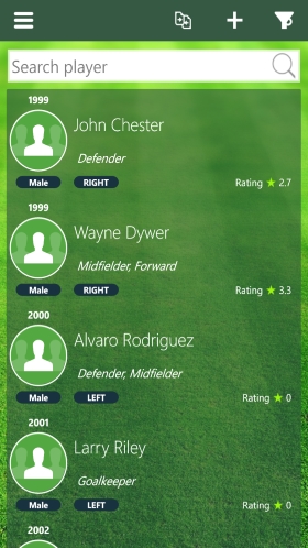 players list with search